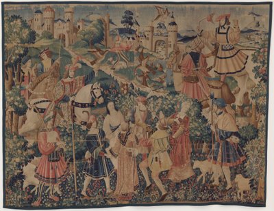 Sceny myśliwskie i pasterskie, z dudziarzem i tancerkami autorstwa design probably French 16th Century, Paris; woven in southern Netherlands or Paris in an undetermine workshop