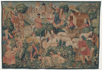 Sceny myśliwskie i pasterskie, ze strzyżeniem pasterskim autorstwa design probably French 16th Century, Paris; woven in southern Netherlands or Paris in an undetermine workshop