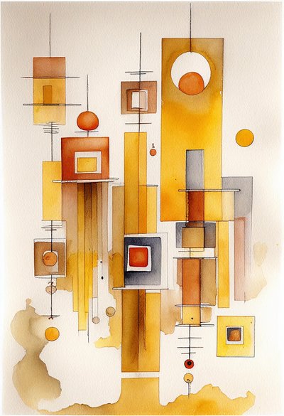 Abstrakcyjne malarstwo akwarelowe, abstrakcja geometryczna autorstwa F. Abderrahim