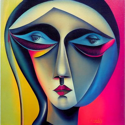 Abstrakcyjne graffiti surrealistyczne, twarz kobiety, druk artystyczny na żądanie autorstwa F. Abderrahim