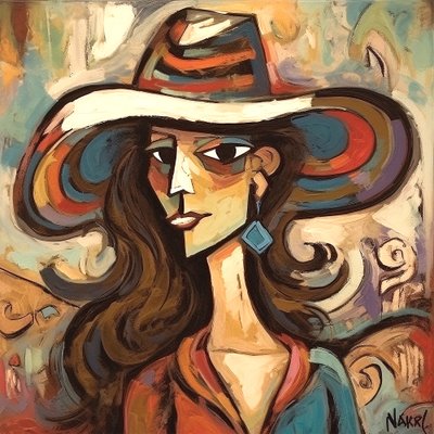 Malarstwo przedstawiające piękną nowoczesną kobietę w kapeluszu, Wall Art | Obrazy na płótnie autorstwa F. Abderrahim