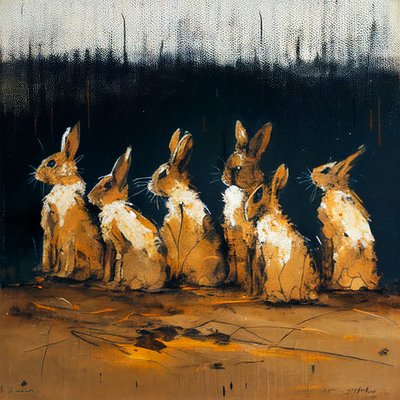 Malarstwo królików w stylu figuratywnym, wydruki artystyczne na ścianę autorstwa F. Abderrahim