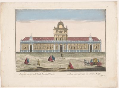 Widok Uniwersytetu w Neapolu Prospetto esteriore degli Studi Publici di Napoli (tytuł na obiekcie) autorstwa familie Remondini (attributed to)