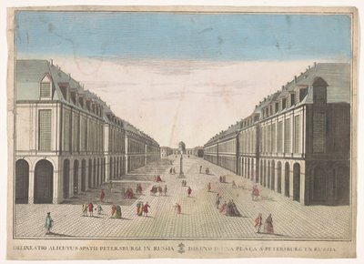 Widok na plac w Sankt Petersburgu Dibujo de una plaça a Petersburg en Russia (tytuł na obiekcie) autorstwa familie Remondini (attributed to)