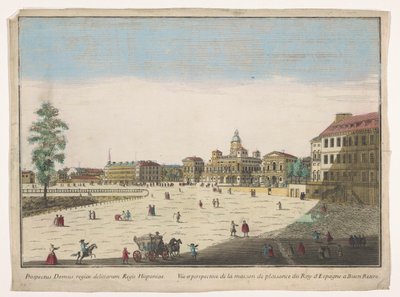 Gezicht op het Buen Retiro Palace w Madrycie Vüe ​​et perspective de la maison de plaisance du roy d