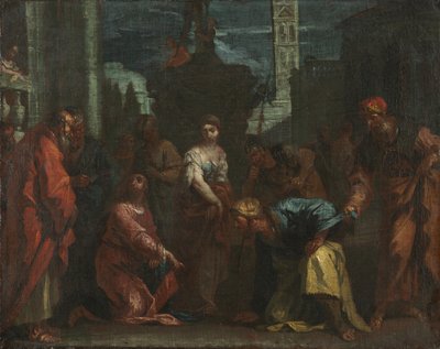 Chrystus i niewiasta przyłapana na cudzołóstwie autorstwa follower of Sebastiano Ricci