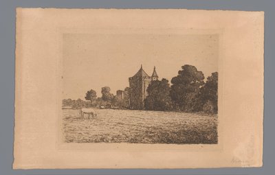 Widok na zamek Brederode widziany z łąki autorstwa jonkheer Barthold Willem Floris van Riemsdijk