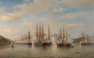 Dywizjony holenderskie, angielskie, francuskie i amerykańskie na wodach japońskich podczas wyprawy dowodzonej przez francuskiego dowódcę Constanta Jaurèsa, wrzesień 1864 autorstwa jonkheer Jacob Eduard van Heemskerck