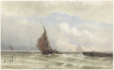 Port Vlissingen, z przypływającym żaglowcem autorstwa jonkheer Jacob Eduard van Heemskerck