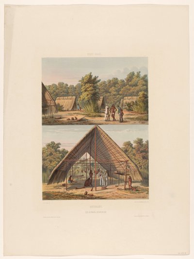 Obóz Arowaks Surinam. Obóz Indian Arowakka (tytuł na obiekcie) autorstwa jonkheer Jacob Eduard van Heemskerck