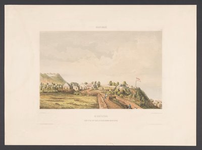 Św. Eustatius św. Eustatiusa. Widok fortu Oranje, krateru, zaczerpnięty z plebanii (tytuł na obiekcie) Indie Zachodnie (tytuł serii na obiekcie) Widoki z holenderskich Indii Zachodnich (tytuł serii) autorstwa jonkheer Jacob Eduard van Heemskerck