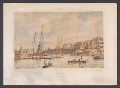 Waaigat i mur miejski Willemstad Curaçao. Waaigat i mur miejski Indie Zachodnie (tytuł serii na obiekcie) Widoki z holenderskich Indii Zachodnich (tytuł serii) autorstwa jonkheer Jacob Eduard van Heemskerck