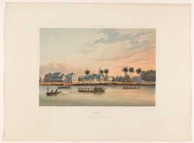 Nabrzeże z Domem Gubernatora w Paramaribo Surinam. Dom rządowy i plac w Paramaribo (tytuł na obiekcie) autorstwa jonkheer Jacob Eduard van Heemskerck