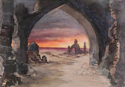 Scenografia do sztuki Pęknięcie trawy E. Gosławskiego, 1901 autorstwa karl Fyodorovich Valz