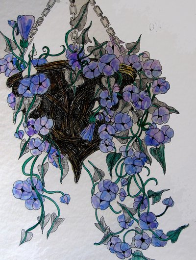 Wiszące kwiaty, 2014 (akwarela, tusz) autorstwa linda arthurs