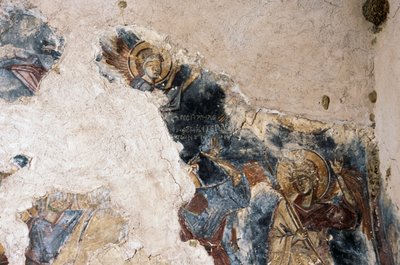 Anioł i święty, fragment fresku w kościele Agios Georgios Apodoulou, Apodoulou, Kreta, Grecja (zdjęcie) autorstwa Theodore Charles Ange Coquelin
