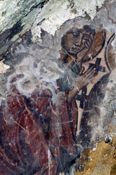 Figura świętego z krzyżami, fresk w kościele bizantyjskim w Prodromi, Kreta, Grecja (zdjęcie) autorstwa Theodore Charles Ange Coquelin