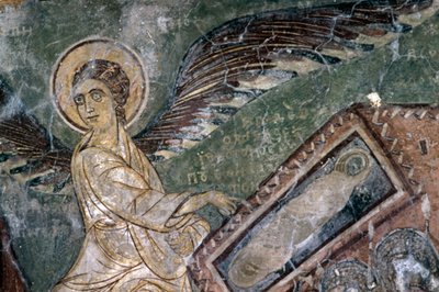 Freski z aniołem w Kościele Metamorfozy tou Sotiros, Kefali, Kreta, Grecja (zdjęcie) autorstwa Theodore Charles Ange Coquelin