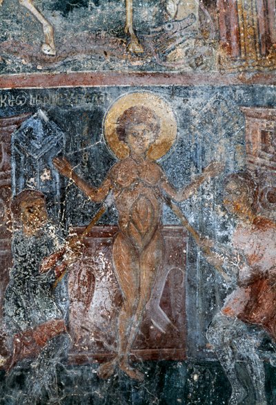 Męczeństwo Chrystusa, fresk w bizantyjskim kościele św. Jerzego, Komitades, Kreta, Grecja (foto) autorstwa Theodore Charles Ange Coquelin