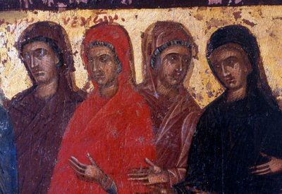 Pobożne kobiety, drewniany panel w bizantyjskim kościele Palea Roumata, Kreta, Grecja (zdjęcie) autorstwa Theodore Charles Ange Coquelin