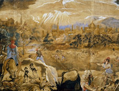 Polowanie na jelenie (z idealnym widokiem na Florencję w tle), detal, ok.1565 autorstwa or Zuccaro Federico Zuccari