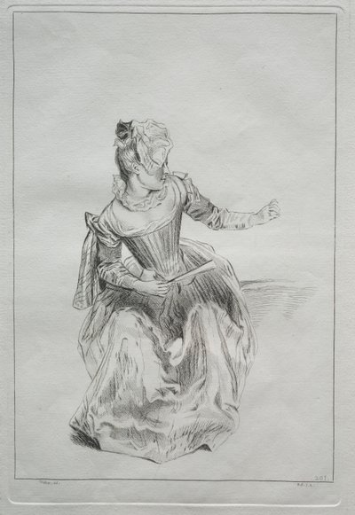 Kobieta trzymająca wachlarz autorstwa possibly by Benoit II Audran