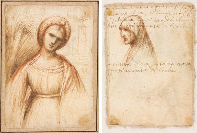 Dama w krajobrazie (recto); Profil długości biustu starej kobiety (verso) autorstwa possibly by Dosso Dossi