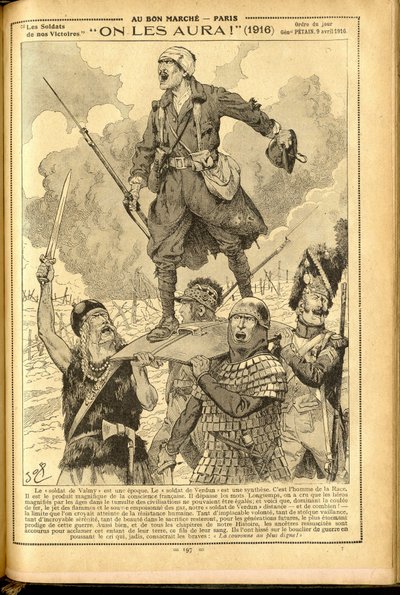 Agenda Buvard du Bon Marche 1917 - Ilustracja Joba (Jacques Marie (Jacques-Marie) Gaston Onfray i Breville) (1858-1931): Będziemy ich mieć! 1916 - Wojna 14-18, Medycyna, Medycyna, Zdrowie, Mundury, Główne Bitwy, Zbroja - Żołnierze, Galowie - Historyczne M autorstwa pseudonym for Onfray de Breville Jacques Job