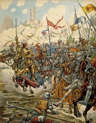 Historia Francji w średniowieczu (średniowiecze): Król Ludwik XI zwany Roztropnym (1423-1483) na czele swojej armii podczas bitwy pod Montlery przeciwko Ligue du Bien Public, 16 lipca autorstwa pseudonym for Onfray de Breville Jacques Job