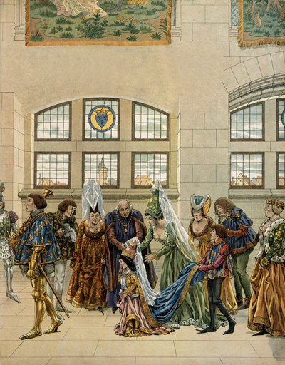 Historia Francji w średniowieczu (średniowiecze): Małgorzata, arcyksiężna Austrii (1480-1530), córka Maksymiliana Habsburga, małej narzeczonej delfina, weszła na dwór Francji, aby być obecnym u delfina (który został król Francji CO autorstwa pseudonym for Onfray de Breville Jacques Job