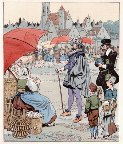 Chciałbym poznać cenę kłamcy. Król Francji Henryk IV (1553-1610) szliśmy. Ilustracja Joba (Jacques Marie Gaston Onfray i Breville) (Jacques-Marie) (1858-1931) do książki „Les grands mots historique du pays de France”” 1915. Szeregowy płk autorstwa pseudonym for Onfray de Breville Jacques Job