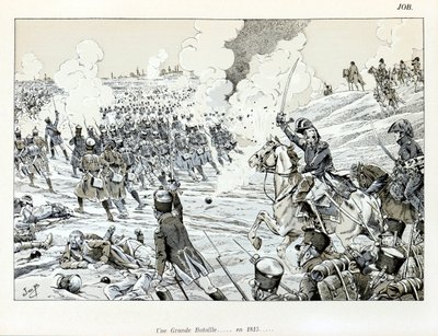 Ilustracja z książki „Wielka wojna artystów”: Wielka bitwa w 1815 r. Jacques Marie Gaston Onfray de Breville dit JOB (1858-1931), Zbiór częściowy autorstwa pseudonym for Onfray de Breville Jacques Job