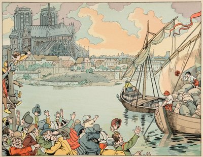 Ilustracja z książki „Le bon roy Henri”, ilustracja Jacques Marie Gaston Onfray de Breville dit JOB (1858-1931): Paris refuitaille - kolekcja prywatna autorstwa pseudonym for Onfray de Breville Jacques Job