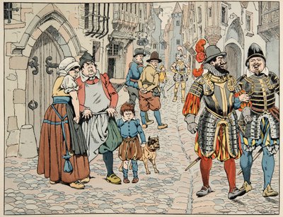 Ilustracja zaczerpnięta z książki „Le bon roy Henri””, ilustrowana przez Jacques Marie Gaston Onfray de Breville dit JOB (1858-1931): Paryżanie kiepskim okiem widzą obce wojska idące im z pomocą - Zbiory prywatne autorstwa pseudonym for Onfray de Breville Jacques Job