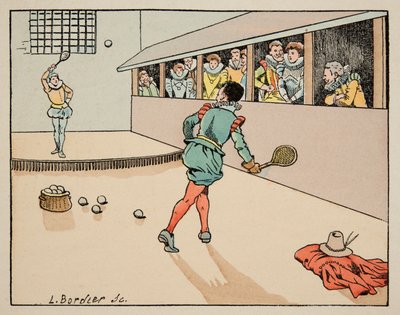 Ilustracja zaczerpnięta z książki „Le bon roy Henri””, ilustracja Jacques Marie Gaston Onfray de Breville dit JOB (1858-1931): Edukacja w XVI wieku: gra w palmy - kolekcja prywatna autorstwa pseudonym for Onfray de Breville Jacques Job
