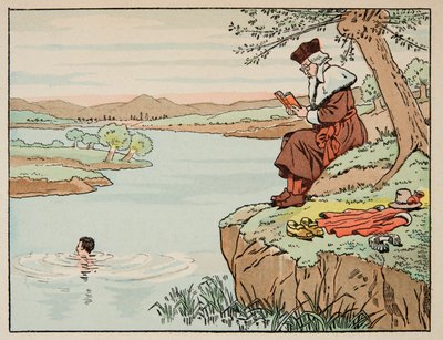 Ilustracja zaczerpnięta z książki „Le bon roy Henri”, ilustracja Jacques Marie Gaston Onfray de Breville dit JOB (1858-1931): Edukacja w XVI wieku: pływanie - Kolekcja prywatna autorstwa pseudonym for Onfray de Breville Jacques Job