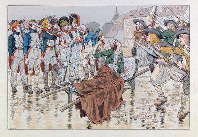 Jacques Marie Gaston Onfray de Breville z pracy (1858 - 1931); Ilustracja z książki „Les epees de France”: Markiz de Bonchamps śmiertelnie ranny po bitwie pod Cholet w 1793 r. ratuje republikańskich jeńców z rąk chouanów; Coll, Par autorstwa pseudonym for Onfray de Breville Jacques Job