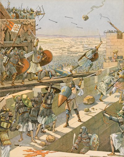 Jacques Marie Gaston Onfroy de Breville dit JOB (1858-1931) - Historia Belgii: Englebert i Lietaud de Tournai, croises Tournaisian, szturmowali pierwszy w Jerozolimie w 1099, kolekcja prywatna autorstwa pseudonym for Onfray de Breville Jacques Job