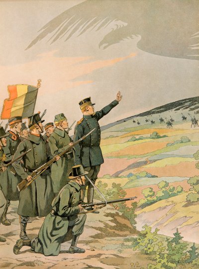 Jacques Marie Gaston Onfroy de Breville dit JOB (1858-1931) - Historia Belgii: Król Albert (1875 - 1934) i armia belgijska w obliczu inwazji niemieckiej podczas I wojny światowej, zbiory prywatne autorstwa pseudonym for Onfray de Breville Jacques Job