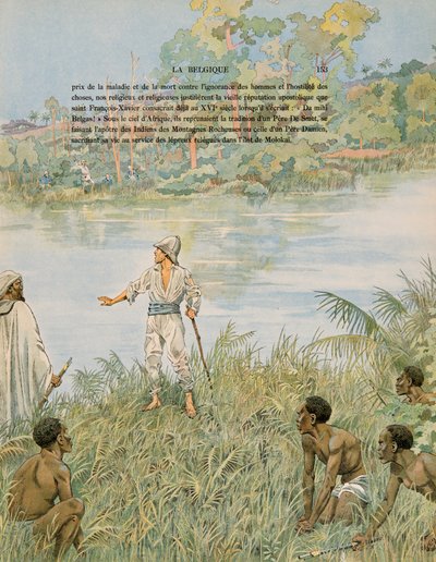 Jacques Marie Gaston Onfroy de Breville dit JOB (1858-1931) - Historia Belgii: sierżant Henri de Bruyne (1868-1892) i porucznik Joseph Lippens (zm. 1892) na brzegach La Lomami w Kongo w 1889 r., kolekcja prywatna autorstwa pseudonym for Onfray de Breville Jacques Job
