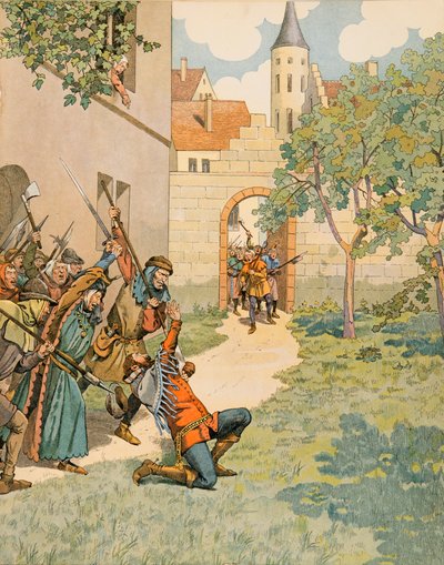 Jacques Marie Gaston Onfroy de Breville dit JOB (1858-1931) - Historia Belgii: Jacques (Jacob) Van Artevelde (1287 - 1345) mówi, że mędrzec z Gandawy pada pod ciosami ludności, Kolekcja prywatna autorstwa pseudonym for Onfray de Breville Jacques Job