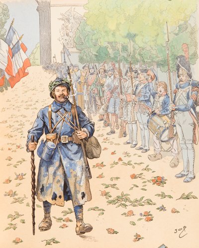Jacques Marie Gaston Onfroy de Breville dit JOB (1858-1931) - Le triumphe du poilu (alegoria francuskiego wojska oddającego hołd włochatym), Collection privee autorstwa pseudonym for Onfray de Breville Jacques Job