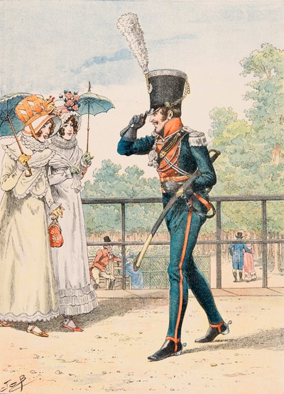 Jacques Marie Gaston Onfroy de Breville dit JOB (1858-1931) - Strój wojsk francuskich przez cały czas: Hunter of the Duke of Berry, kolekcja prywatna autorstwa pseudonym for Onfray de Breville Jacques Job