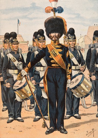 Jacques Marie Gaston Onfroy de Breville dit JOB (1858-1931) - Strój wojsk francuskich przez cały czas: Drum Major of Fleet Crews (1837), Private Collection autorstwa pseudonym for Onfray de Breville Jacques Job