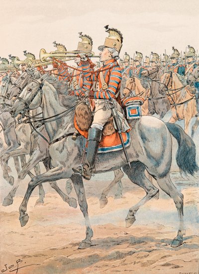 Jacques Marie Gaston Onfroy de Breville dit JOB (1858-1931) - Strój wojsk francuskich wszech czasów: Trąbka Pułku Orleańskiego - Smoki (1781), kolekcja prywatna autorstwa pseudonym for Onfray de Breville Jacques Job