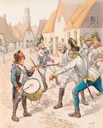 Jacques Marie Gaston Onfroy de Breville dit JOB (1858-1931) - Mały bębenek Wattignies w 1793 r. (The Drum Stroh (Strauh) padł pod ciosami Austriaków podczas bitwy), Kolekcja prywatna autorstwa pseudonym for Onfray de Breville Jacques Job