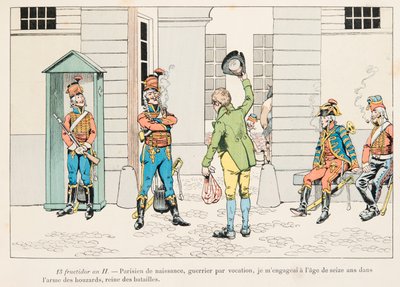 Jacques Marie Gaston Onfroy de Breville dit JOB (1858-1931) - młody człowiek zaangażowany w Houzardów (huzarów) podczas Rewolucji Francuskiej, kolekcja prywatna autorstwa pseudonym for Onfray de Breville Jacques Job