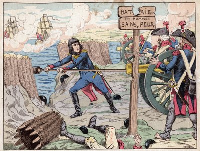 NAPOLEON AT TOULON - (Toulon Siege) 1793 - litografia autorstwa Joba (Jacques Onfroy de Breville) z „” Le Grand Napoleon des Petites Enfants””” 1893 autorstwa pseudonym for Onfray de Breville Jacques Job