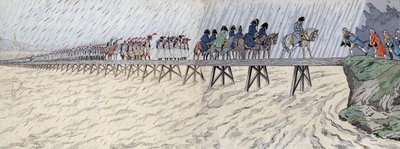 Napoleon I Bonaparte (1769-1821) i jego armia przekroczyła Ren 1 października 1805 r. - Napoleon przekracza Ren (Ren) w pobliżu Kehl autorstwa pseudonym for Onfray de Breville Jacques Job