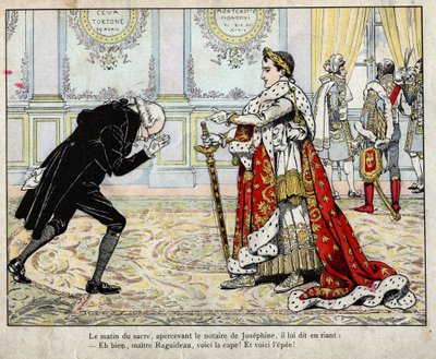 Napoleon i notariusz Raguideau, poranek koronacji 1804 - litografia Hioba (Jacques Onfroy de Breville) z „”Le Grand Napoleon des Petites Enfants””” 1893 autorstwa pseudonym for Onfray de Breville Jacques Job